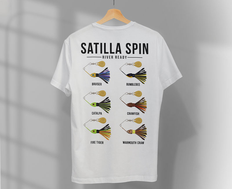 white satilla spin fishing lure shirt